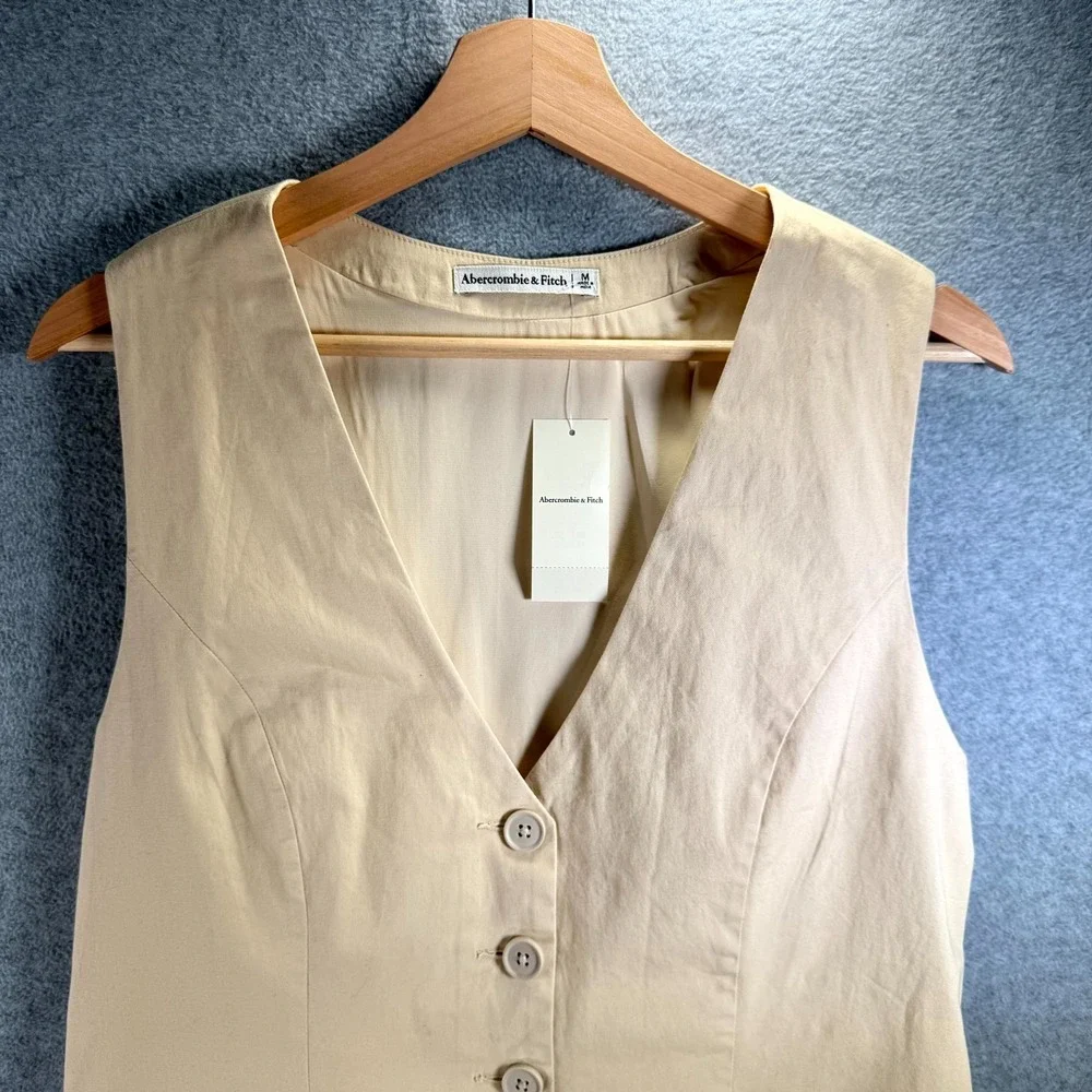 Abercrombie & Fitch Vest Women's Medium Cream‎ V-Neck Sleeveless Button-Front - Picture 2 of 9